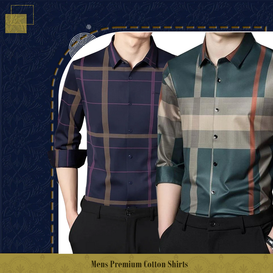 Men's Premium Cotton Shirts (PURPLE+GREEN)