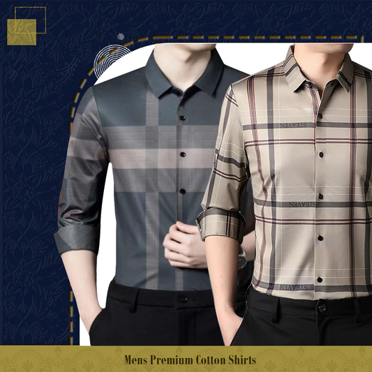 Men's Premium Cotton Shirts (BRG+CREAM)