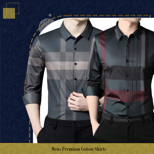 Men's Premium Cotton Shirts (BRG+RBL)