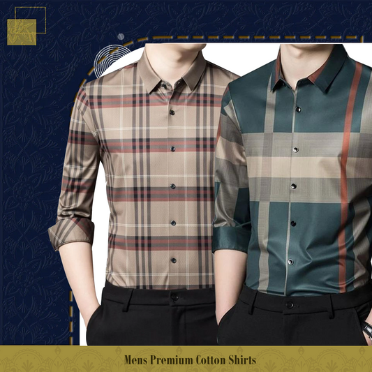 Men's Premium Cotton Shirts (BROWN_BOX+GREEN)